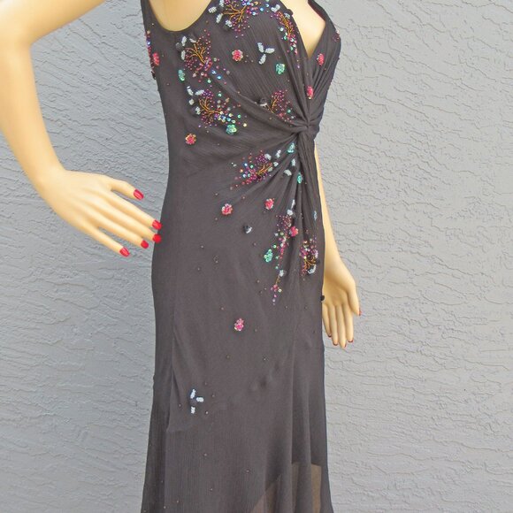 38" bust Sue Wong Nocturne bias cut spaghetti strap low V neck event-ready dress - Picture 13 of 15